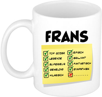 Bellatio Decorations Naam mok Frans - wit - top gozer - keramiek - 300 ml - cadeau collega beker