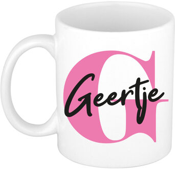 Bellatio Decorations Naam mok Geertje - roze - wit - keramiek - 300 ml - verjaardag/cadeau beker Fuchsia