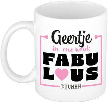 Bellatio Decorations Naam mok Geertje - wit - Fabulous - keramiek - 300 ml - cadeau collega beker