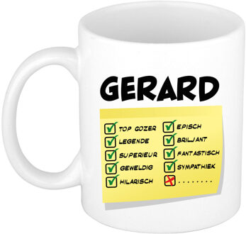 Bellatio Decorations Naam mok Gerard - wit - top gozer - keramiek - 300 ml - cadeau collega beker Geel