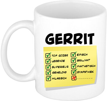 Bellatio Decorations Naam mok Gerrit - wit - top gozer - keramiek - 300 ml - cadeau collega beker