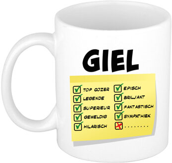 Bellatio Decorations Naam mok Giel - wit - top gozer - keramiek - 300 ml - cadeau collega beker Geel