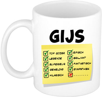 Bellatio Decorations Naam mok Gijs - wit - top gozer - keramiek - 300 ml - cadeau collega beker