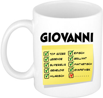 Bellatio Decorations Naam mok Giovanni - wit - top gozer - keramiek - 300 ml - cadeau collega beker