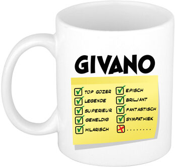 Bellatio Decorations Naam mok Givano - wit - top gozer - keramiek - 300 ml - cadeau collega beker