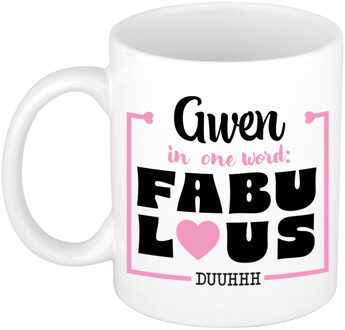Bellatio Decorations Naam mok Gwen - wit - Fabulous - keramiek - 300 ml - cadeau collega beker Roze