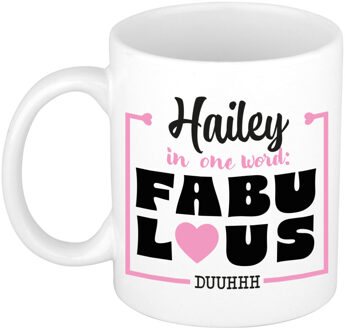 Bellatio Decorations Naam mok Hailey - wit - Fabulous - keramiek - 300 ml - cadeau collega beker