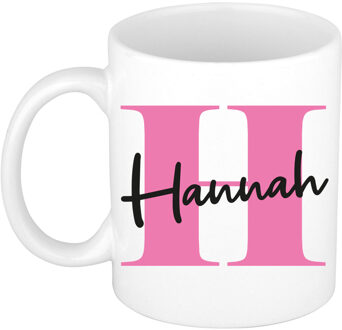Bellatio Decorations Naam mok Hannah - roze - wit - keramiek - 300 ml - verjaardag/cadeau beker