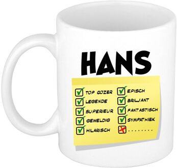 Bellatio Decorations Naam mok Hans - wit - top gozer - keramiek - 300 ml - cadeau collega beker