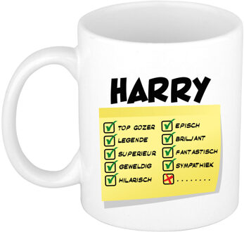 Bellatio Decorations Naam mok Harry - wit - top gozer - keramiek - 300 ml - cadeau collega beker Geel