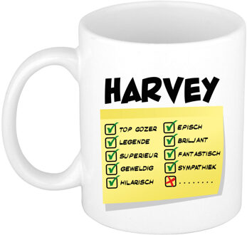 Bellatio Decorations Naam mok Harvey - wit - top gozer - keramiek - 300 ml - cadeau collega beker