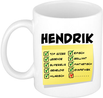 Bellatio Decorations Naam mok Hendrik - wit - top gozer - keramiek - 300 ml - cadeau collega beker Geel