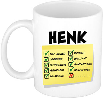 Bellatio Decorations Naam mok Henk - wit - top gozer - keramiek - 300 ml - cadeau collega beker Geel