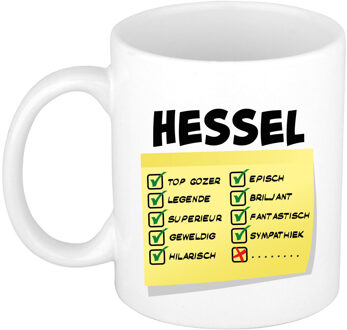 Bellatio Decorations Naam mok Hessel - wit - top gozer - keramiek - 300 ml - cadeau collega beker