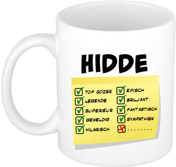 Bellatio Decorations Naam mok Hidde - wit - top gozer - keramiek - 300 ml - cadeau collega beker