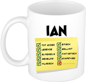 Bellatio Decorations Naam mok Ian - wit - top gozer - keramiek - 300 ml - cadeau collega beker
