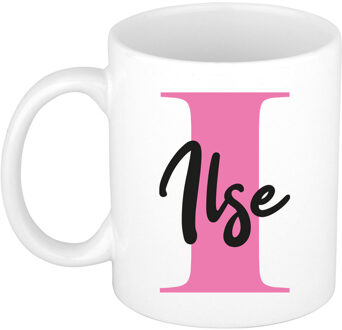 Bellatio Decorations Naam mok Ilse - roze - wit - keramiek - 300 ml - verjaardag/cadeau beker Fuchsia