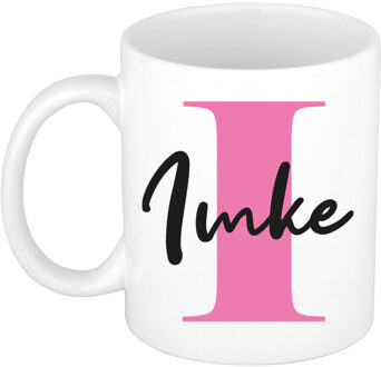 Bellatio Decorations Naam mok Imke - roze - wit - keramiek - 300 ml - verjaardag/cadeau beker