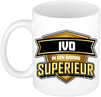 Bellatio Decorations Naam mok Ivo - wit - Superieur - keramiek - 300 ml - cadeau collega beker Bruin