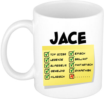 Bellatio Decorations Naam mok Jace - wit - top gozer - keramiek - 300 ml - cadeau collega beker Geel