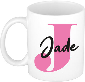 Bellatio Decorations Naam mok Jade - roze - wit - keramiek - 300 ml - verjaardag/cadeau beker