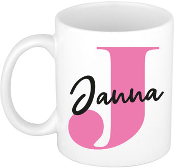 Bellatio Decorations Naam mok Janna - roze - wit - keramiek - 300 ml - verjaardag/cadeau beker Fuchsia