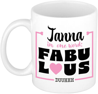 Bellatio Decorations Naam mok Janna - wit - Fabulous - keramiek - 300 ml - cadeau collega beker