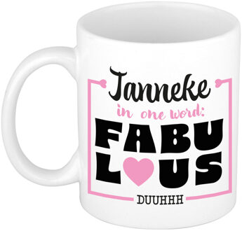 Bellatio Decorations Naam mok Janneke - wit - Fabulous - keramiek - 300 ml - cadeau collega beker Roze