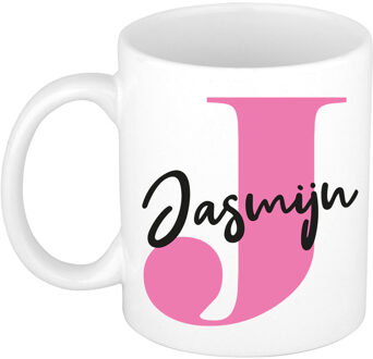 Bellatio Decorations Naam mok Jasmijn - roze - wit - keramiek - 300 ml - verjaardag/cadeau beker Fuchsia