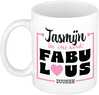 Bellatio Decorations Naam mok Jasmijn - wit - Fabulous - keramiek - 300 ml - cadeau collega beker