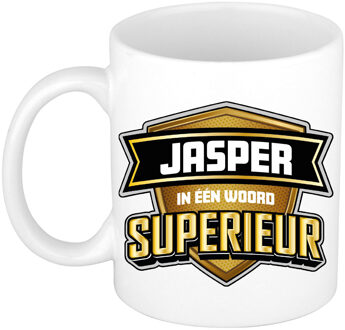 Bellatio Decorations Naam mok Jasper - wit - Superieur - keramiek - 300 ml - cadeau collega beker Bruin