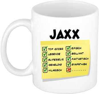 Bellatio Decorations Naam mok Jaxx - wit - top gozer - keramiek - 300 ml - cadeau collega beker