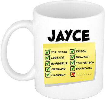 Bellatio Decorations Naam mok Jayce - wit - top gozer - keramiek - 300 ml - cadeau collega beker