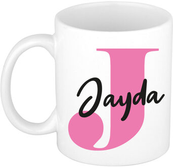 Bellatio Decorations Naam mok Jayda - roze - wit - keramiek - 300 ml - verjaardag/cadeau beker Fuchsia