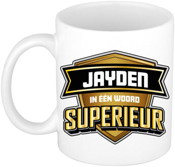 Bellatio Decorations Naam mok Jayden - wit - Superieur - keramiek - 300 ml - cadeau collega beker Bruin