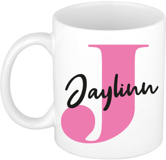 Bellatio Decorations Naam mok Jaylinn - roze - wit - keramiek - 300 ml - verjaardag/cadeau beker