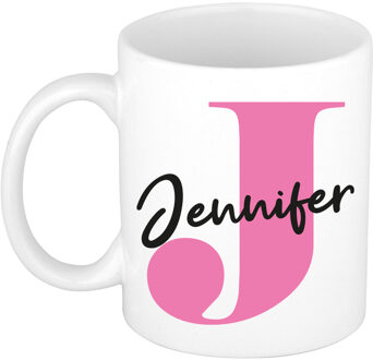 Bellatio Decorations Naam mok Jennifer - roze - wit - keramiek - 300 ml - verjaardag/cadeau beker Fuchsia