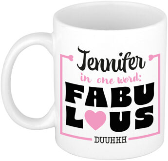 Bellatio Decorations Naam mok Jennifer - wit - Fabulous - keramiek - 300 ml - cadeau collega beker Roze