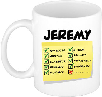 Bellatio Decorations Naam mok Jeremy - wit - top gozer - keramiek - 300 ml - cadeau collega beker