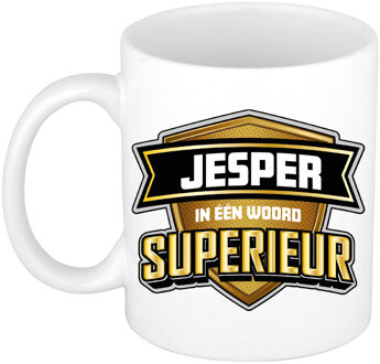 Bellatio Decorations Naam mok Jesper - wit - Superieur - keramiek - 300 ml - cadeau collega beker Bruin