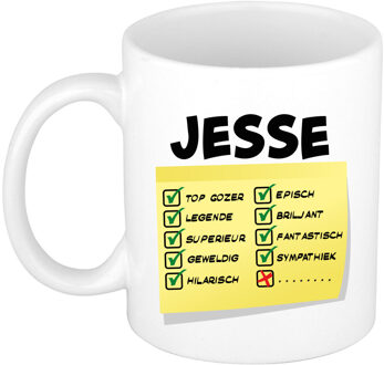 Bellatio Decorations Naam mok Jesse - wit - top gozer - keramiek - 300 ml - cadeau collega beker