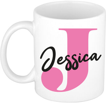 Bellatio Decorations Naam mok Jessica - roze - wit - keramiek - 300 ml - verjaardag/cadeau beker