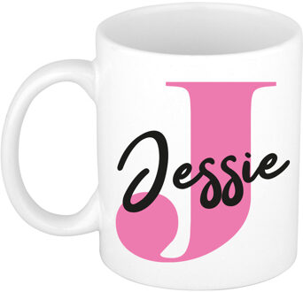Bellatio Decorations Naam mok Jessie - roze - wit - keramiek - 300 ml - verjaardag/cadeau beker