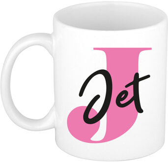 Bellatio Decorations Naam mok Jet - roze - wit - keramiek - 300 ml - verjaardag/cadeau beker