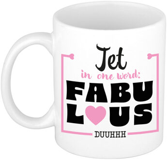 Bellatio Decorations Naam mok Jet - wit - Fabulous - keramiek - 300 ml - cadeau collega beker Roze