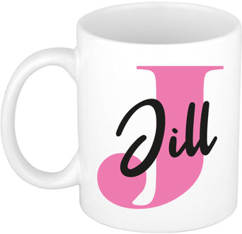 Bellatio Decorations Naam mok Jill - roze - wit - keramiek - 300 ml - verjaardag/cadeau beker Fuchsia