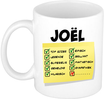 Bellatio Decorations Naam mok Jo?l - wit - top gozer - keramiek - 300 ml - cadeau collega beker