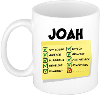 Bellatio Decorations Naam mok Joah - wit - top gozer - keramiek - 300 ml - cadeau collega beker Geel