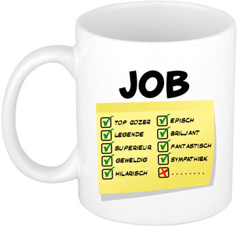 Bellatio Decorations Naam mok Job - wit - top gozer - keramiek - 300 ml - cadeau collega beker