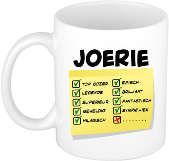 Bellatio Decorations Naam mok Joerie - wit - top gozer - keramiek - 300 ml - cadeau collega beker Geel